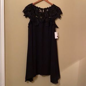 Black Chiffon//Lace Cap-sleeve Dress by SLNY. Sz 8